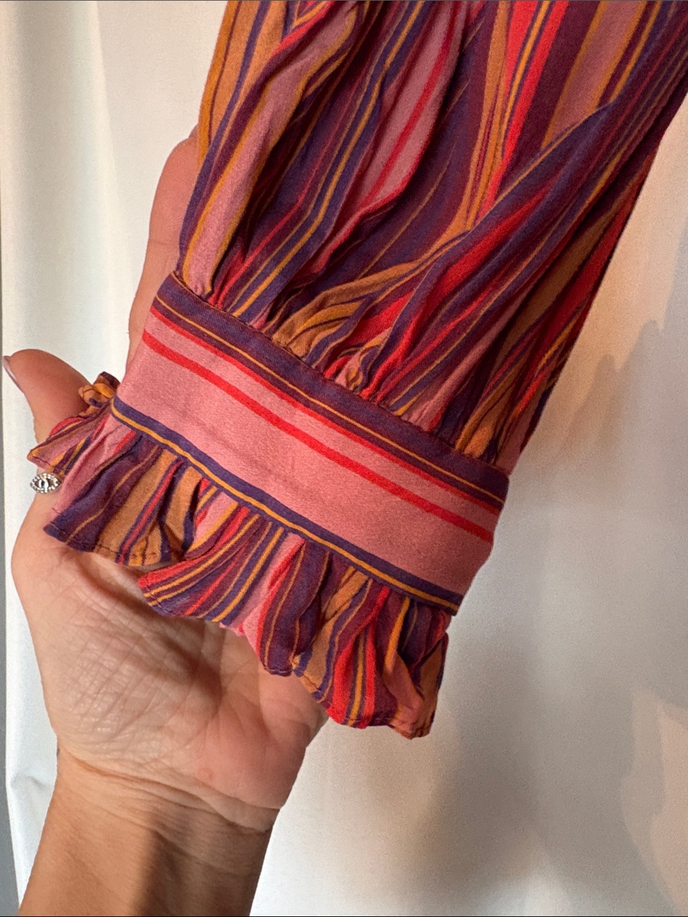 Zimmermann Pink Red Orange Striped Ruffle Blouse As seen on Drew Barry Sz 2 - Picture 5 of 5